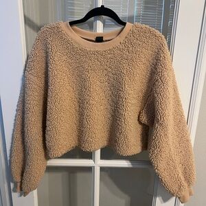 wild fable Plush Teddy Sherpa Cropped Pullover - Beige